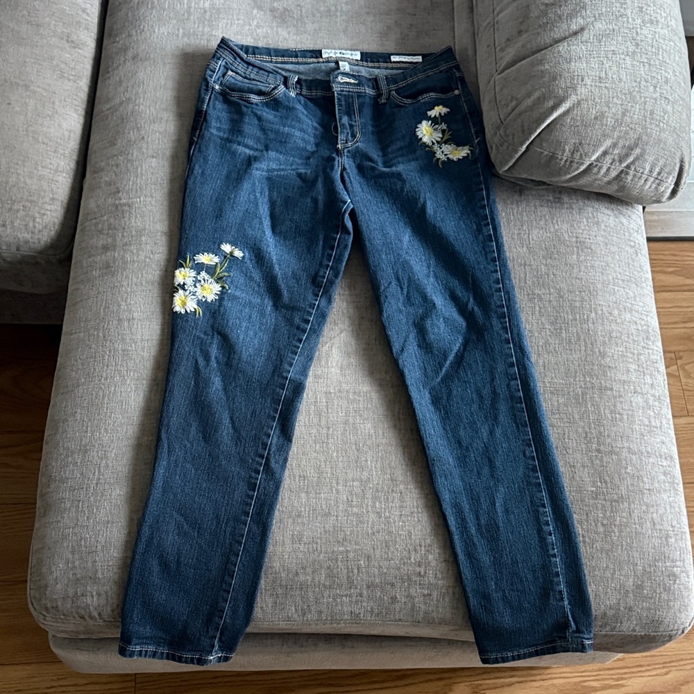 Daisy Embroidered Kids Blue Jeans